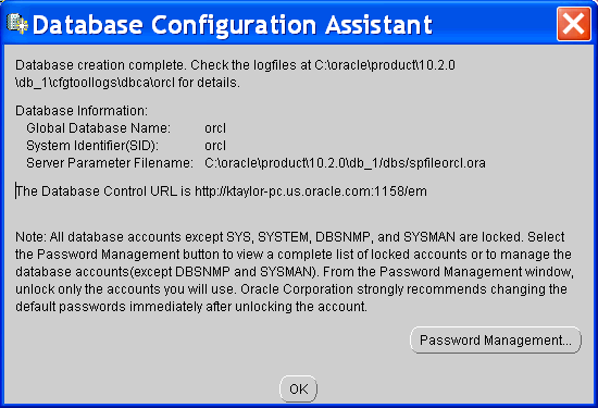 basic database installation: DBCA complete starter database