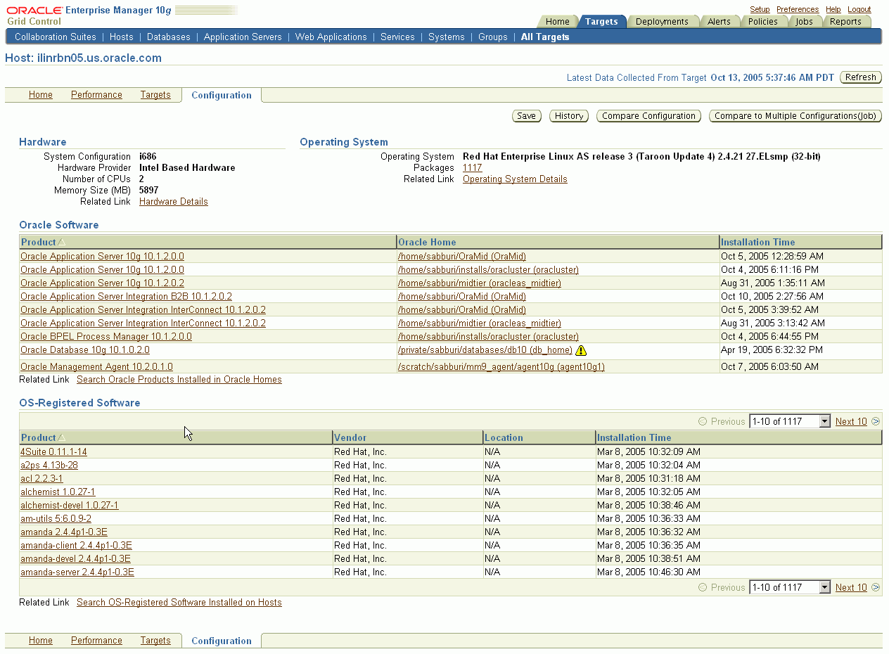 This is the Enterprise Manager Host Configuration page.