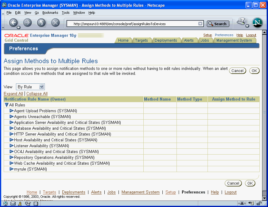 This graphic shows the Assign Methods to Multiple rule page