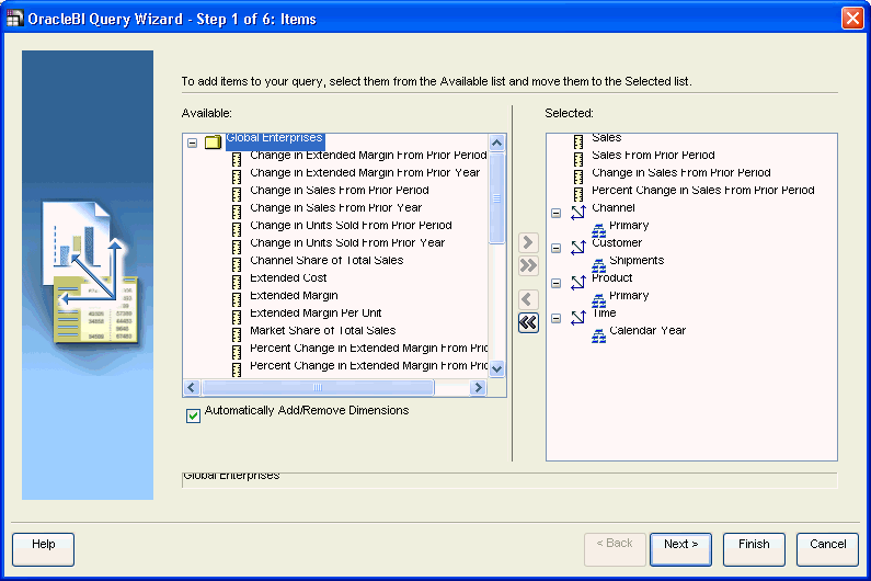 OracleBI Query Wizard Step 1 of 4: Items