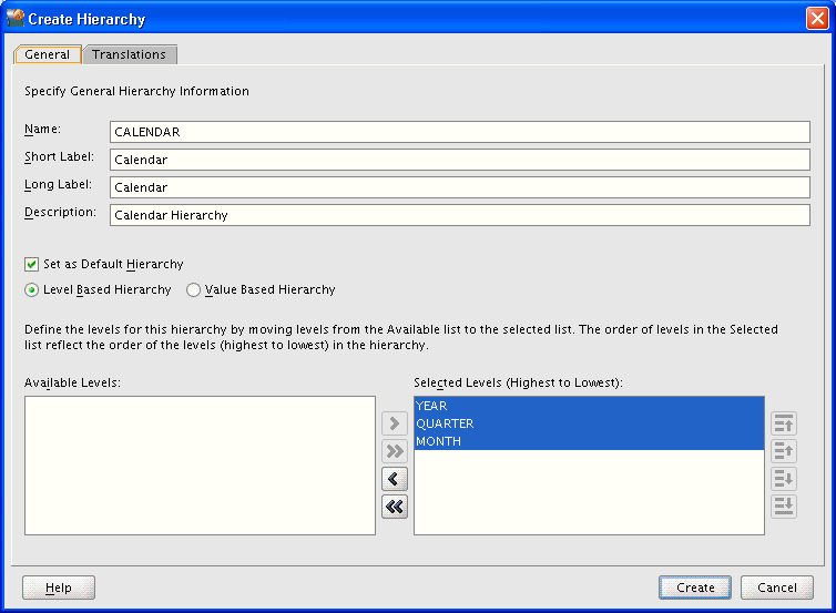 Create Hierarchy dialog box