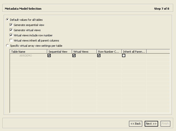 The image shows the Metadata Model Selection screen.